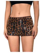 Shorts SOLY HUX femininos com estampa de chita, marrom micro leopardo Shorts SOLY HUX femininos com estampa de chita, marrom micro leopardo