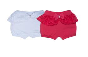Shorts Suedine Frill Branco e Coral Shorts Suedine Frill Branco e Coral