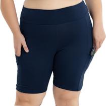 Shorts Suplex Esportivo c/Bolsos Laterais Cós Alto Confort Plus Size Moda Feminina Fitness 3039.C1