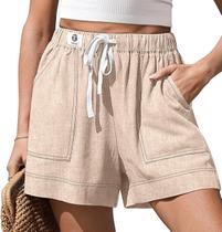Shorts TARSE de linho cáqui de cintura alta e perna larga para mulheres Shorts TARSE de linho cáqui de cintura alta e perna larga para mulheres