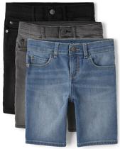 Shorts The Children's Place Boys Jeans preto/cinza/azul, pacote com 3