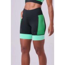 Shorts Treino Authen Grit Bossa 3 Bolsos 18CM - feminino - preto e verde