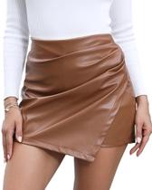 Shorts trendfoll de material sintético de cintura alta para mulher marrom