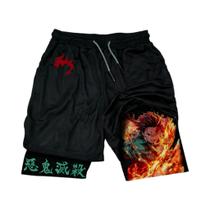 Shorts Unissex De Dupla Camada Com Estampa De Anime Demon Slayer Para Verão, Fitness E Esportes,