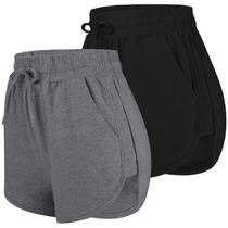 Shorts URATOT 2 Unidades em Algodão para Yoga e Corrida com Bolsos Shorts URATOT 2 Unidades em Algodão para Yoga e Corrida com Bolsos