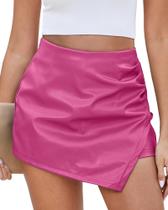 Shorts Vetinee de Couro Sintético Rosa - Cintura Alta - Tamanho XXL