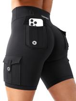 Shorts YEOREO CoreFlex Feminino para Treino com Bolsos Cargo e Costura Interna de 20 cm Shorts YEOREO CoreFlex Feminino para Treino com Bolsos Cargo e Costura Interna de 20 cm