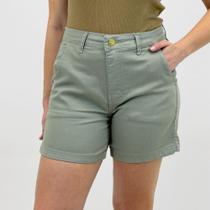 Shorts Young Style Sarja Cintura Alta Alfaiataria Feminino