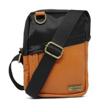 Shoulder Bag de Couro e Nylon Oliver - Preto/Laranja