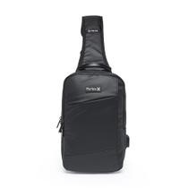 Shoulder Bag Mochila Impermeável Transversal Reforçada Slim Acambamento Dos Ferragens Níquel Cor Preto Correia De Ombro Preto Desenho Do Tecido Liso