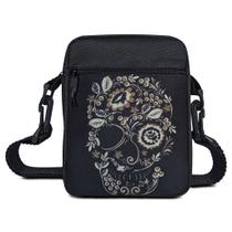 Shoulder Bag Pequena Preta Caveira Branca Bolsa Transversal Tiracolo Unissex