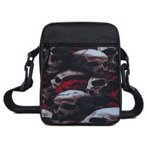 Shoulder Bag Pequena Preta Caveira Com Rosas Mini Pochete Transversal