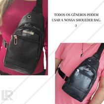 Shoulder Bag Pochete Resistente Transversal Masculina Marrom Escuro