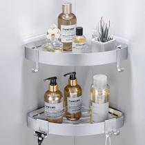 Shower Caddy DUFU Adhesive Corner com ganchos, pacote com 2 unidades prateadas