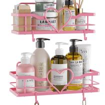 Shower Caddy FLCITY rosa com 4 ganchos removíveis, pacote com 2