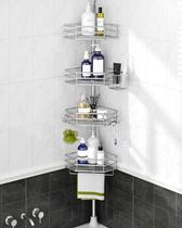 Shower Caddy SEIRIONE Corner Tension Pole 4 camadas prateado Shower Caddy SEIRIONE Corner Tension Pole 4 camadas prateado