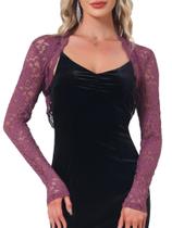 Shrug Bolero de renda Allegra K Floral para mulheres Burgundy M Shrug Bolero de renda Allegra K Floral para mulheres Burgundy M