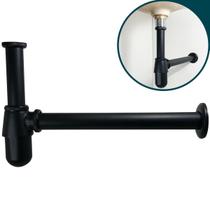 Sifão Banheiro Preto 1 1/4 Metal Lavatorio Pia Alto Padrão Sifao Copo Preto Fosco Cuba Parede Lavabo Luxo Black Linha Premium