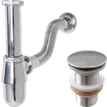Sifão Copo Cromado Metal 1 1/4 Adaptável E Valvula Click Inox 40mm Kit Pia Lavatório Cuba Banheiro Sifão Aparente Tubo De Saída Ajustável