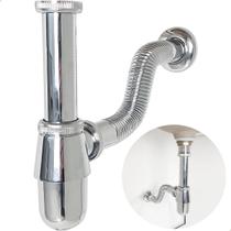 Sifão Copo Cromado Metal 7/8 E 1 1/4 Ajustável Pia Suspensa Cuba Com Sifao Aparente Banheiro Sifao Universal Parede Com Tubo Ajustável Lavatório Lavab