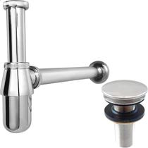 Sifão Copo Cromado Metal 7/8 E Valvula Click Inox 30mm Kit Pia Lavatório Cuba Banheiro Sifão Aparente Sifão Copo Cromado Metal 7/8 E Valvula Click Inox 30mm Kit Pia Lavatório Cuba Banheiro Sifão Aparente