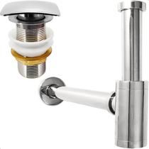 Sifão Copo Cromado Metal E Valvula Click 1 ¼ Inox Kit Banheiro Ralo Pia 40mm Sifão Quadrado Parede Sifão Copo Cromado Metal E Valvula Click 1 ¼ Inox Kit Banheiro Ralo Pia 40mm Sifão Quadrado Parede