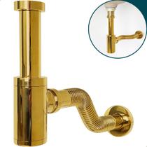 Sifão Copo Dourado Metal 1 1/4 Pol Com Tubo Ajustável Ajustável Para Pia Suspensa Lavatorio Banheiro Tanque Gold Luxo
