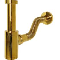 Sifão Copo Dourado Metal 7/8 E 1 1/4 Pol Com Tubo Ajustável Ajustável Para Pia Suspensa Lavatorio Banheiro Tanque Gold Luxo