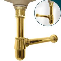 Sifao Copo Metal Dourado Universal Para Pia Suspensa Banheiro Cuba Esculpida Com Sifão Aparente Lavatorio Suspenso Tanque ⅞ e 1¼ Brilhoso