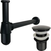 Sifao Copo Preto Fosco 1 ¼ Pol Metal E Valvula Click Ralo Pia Banheiro Cuba Esculpida Pia Suspensa Com Sifão Aparente Lavatorio Tanque 40mm