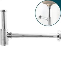 Sifão Cromado Com Copo Universal Metal Banheiro Parede Cuba Aparente Pia Suspensa Lavatorio Lavabo Sifao Copo Metal Quadrado 7/8 e 1 1/4 Brilhoso