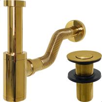 Sifão Dourado Copo Quadrado Metal Tubo Ajustável E Válvula Click ⅞ Cuba Suspensa Kit Escoamento Lavatório Banheiro Ralo Pia 30mm Sifão Dourado Copo Quadrado Metal Tubo Ajustável E Válvula Click ⅞ Cuba Suspensa Kit Escoamento Lavatório Banheiro Ralo Pia 30mm