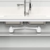 Sifão Duplo Sanfonado Extensível Blukit com Copo Branco Universal Sifão Duplo Sanfonado Extensível Blukit com Copo Branco Universal