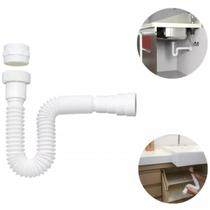 Sifão Extensível Sanfonado Flexível PVC Branco Até 70cm Cozinha Pia Banheiro Tanque Universal
