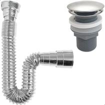 Sifão Flexível Banheiro Cromado E Válvula Click 1 ¼ ABS Ralo De Pia 40mm Sifao Plástico Sanfonado Kit