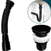 Sifão Flexível De Pia Banheiro Preto E Válvula Click 1 ¼ Preta ABS Ralo De Pia Cuba Lavatório Escoamento 40mm Kit Sifão Flexível De Pia Banheiro Preto E Válvula Click 1 ¼ Preta ABS Ralo De Pia Cuba Lavatório Escoamento 40mm Kit