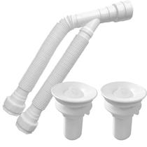 Sifão Sanfonado Duplo 80Cm Branco Com Valvula Branco