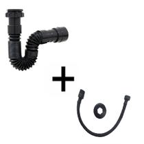 Sifão Sanfonado Preto Universal + Engate Flexível Black 40cm