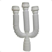 Sifão Tubo Sanfonado Triplo Flexível Universal Branco Branco