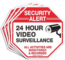 Sign Faittoo Video Surveillance, 10x10 cm, alumínio, pacote com 4