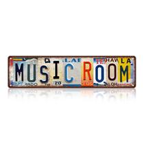 Sign Vintage Music Room Metal Tin 40x10cm, decoração de parede doméstica