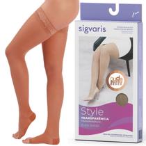 Sigvaris Ever Sheer 7/8 Longa 20-30 mmHg Ponteira Aberta Caramelo