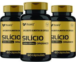 Silício Orgânico 180 cápsulas 490 mg Silicio kit 3 frascos x 60 capsulas Muwiz