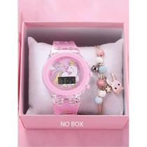 Silicone Unicórnio Digital Watch, Moda bonito, Coelho Bell Rope, Presente de aniversário, 2pcs