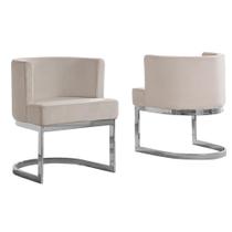 Silla de Acento Beige de Terciopelo de Mejor Calidad con Base de Cromo Plateado Silla de Acento Beige de Terciopelo de Mejor Calidad con Base de Cromo Plateado