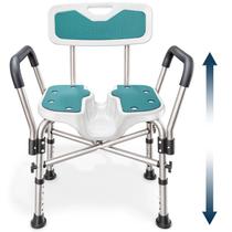 Silla de Ducha con Asiento en Forma de U (450 lb) Resistente - Reposabrazos y Respaldo Acolchonados, Silla de Ducha para Personas Mayores y con Discapacidad, Altura Ajustable - Verde Azulado