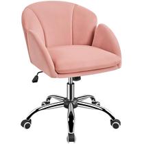 Silla de Escritorio Giratoria Ajustable de Terciopelo Rosa Yaheetech