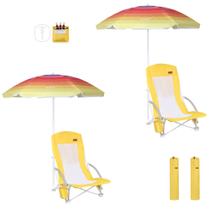 Silla de Playa Nice C con Respaldo Alto, Sombrilla y Refrigerador Amarillo