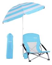 Silla de Playa Plegable WGOS con Sombrilla Portátil para Adultos Azul Silla de Playa Plegable WGOS con Sombrilla Portátil para Adultos Azul