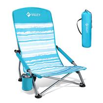 Silla de Playa VILLEY Plegable con Respaldo Alto y Bajo para Adultos Azul